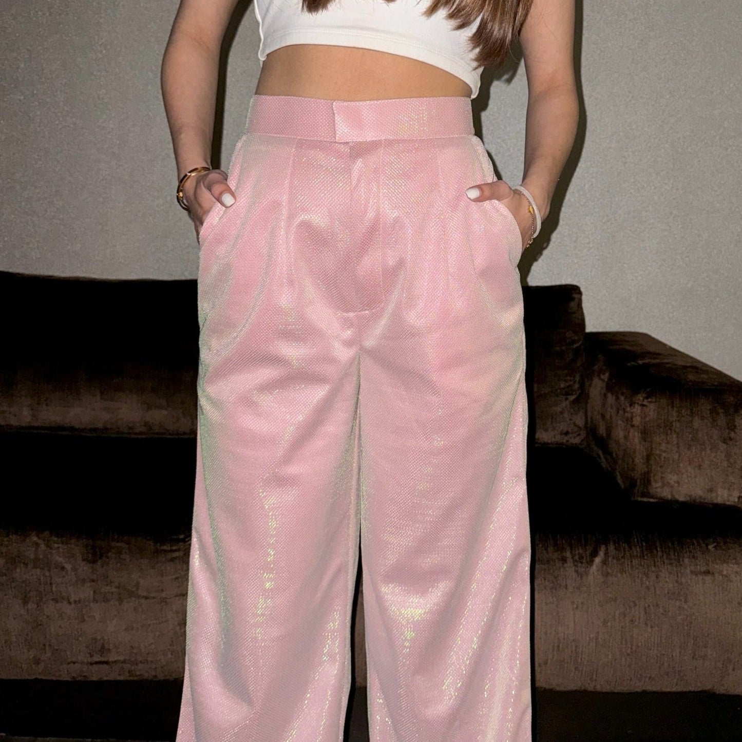 Rosé Shimmer Pants