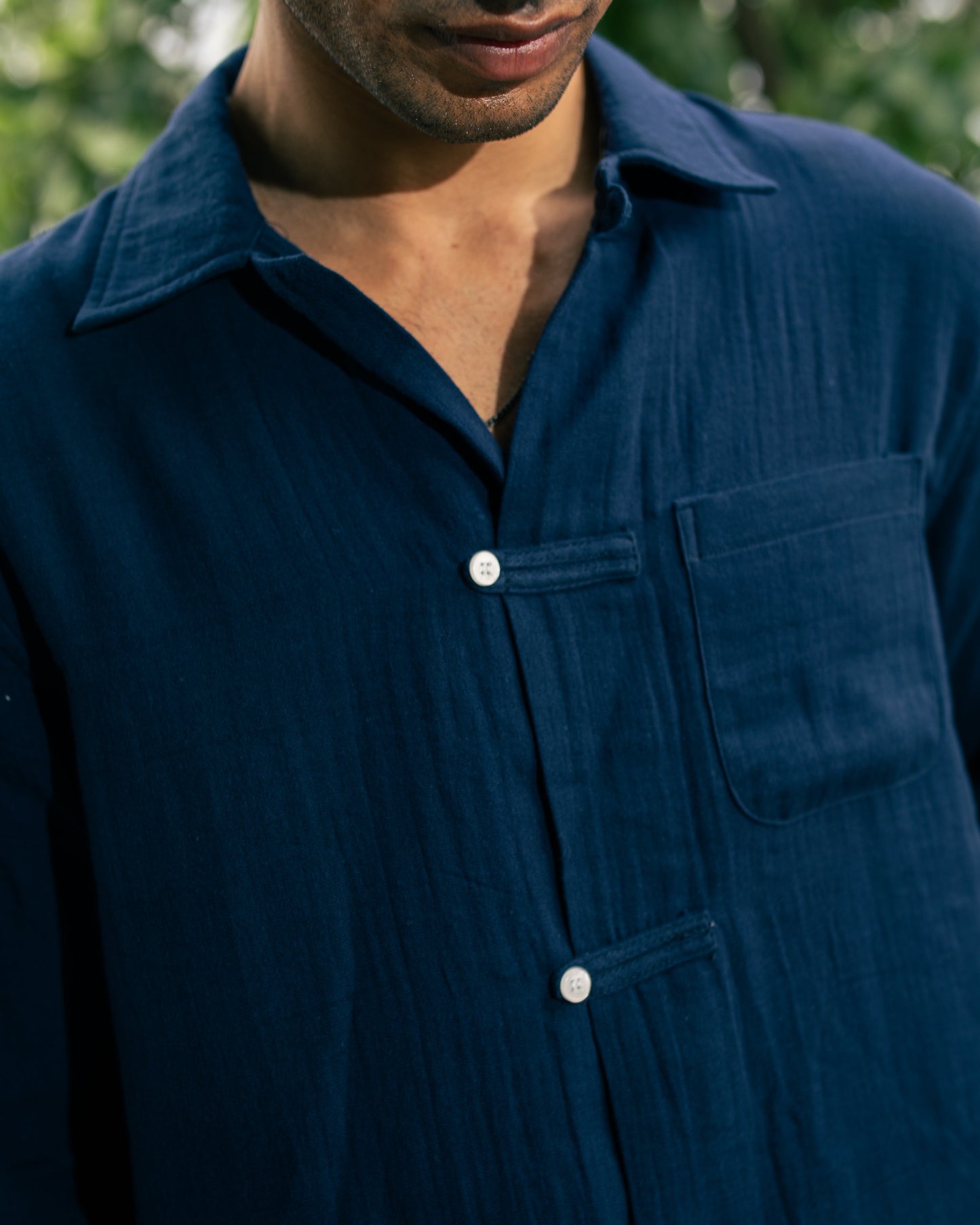 Riviera Navy Double Cloth Cropped Shirt