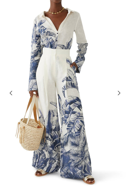 Palm Arena Wide Leg Pant-Shirt Set De Novoo