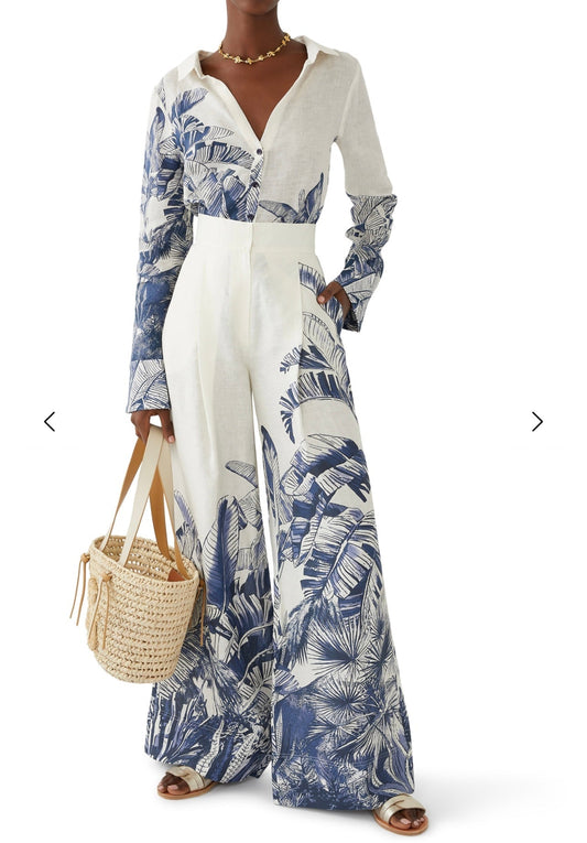 Palm Arena Wide Leg Pant-Shirt Set De Novoo