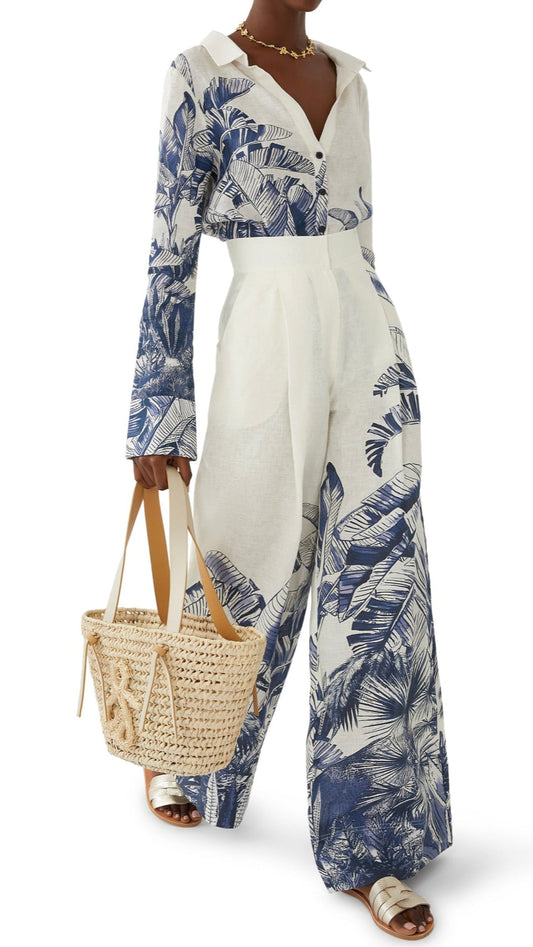 Palm Arena Wide Leg Pant-Shirt Set De Novoo