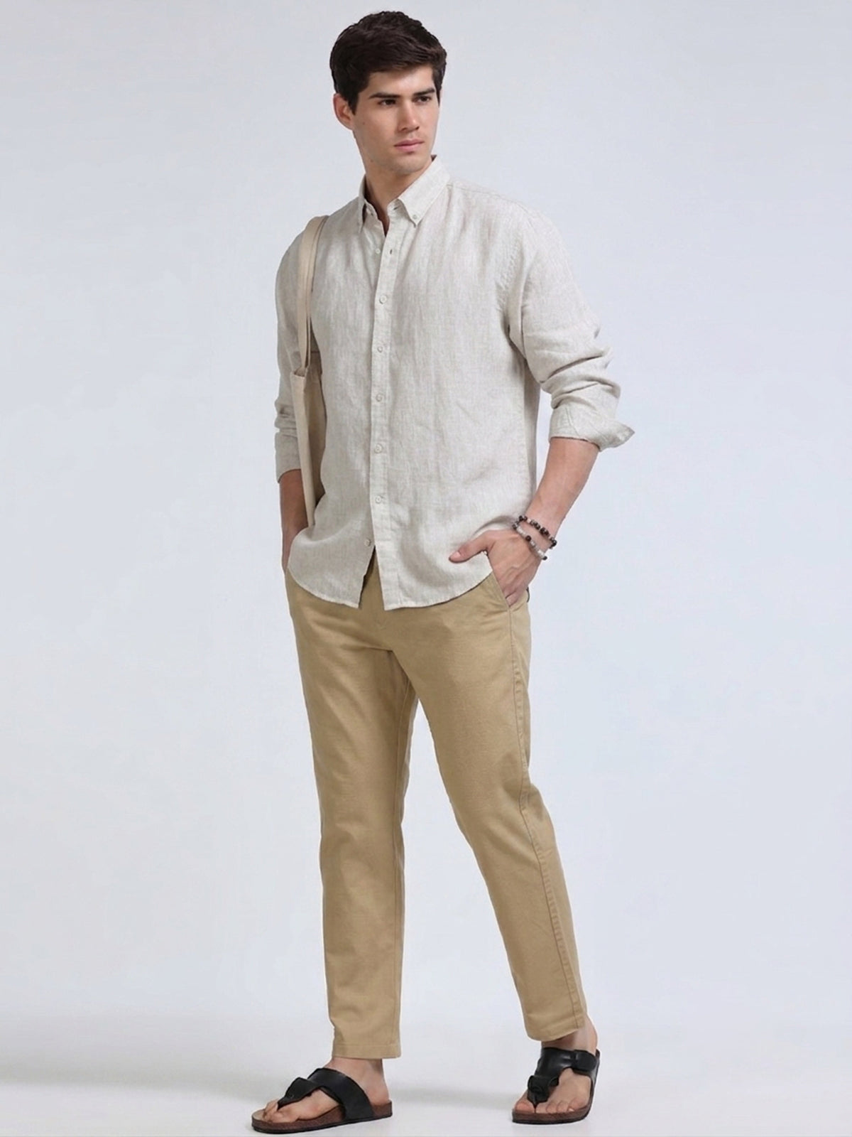 Raw Linen Pants - Beige