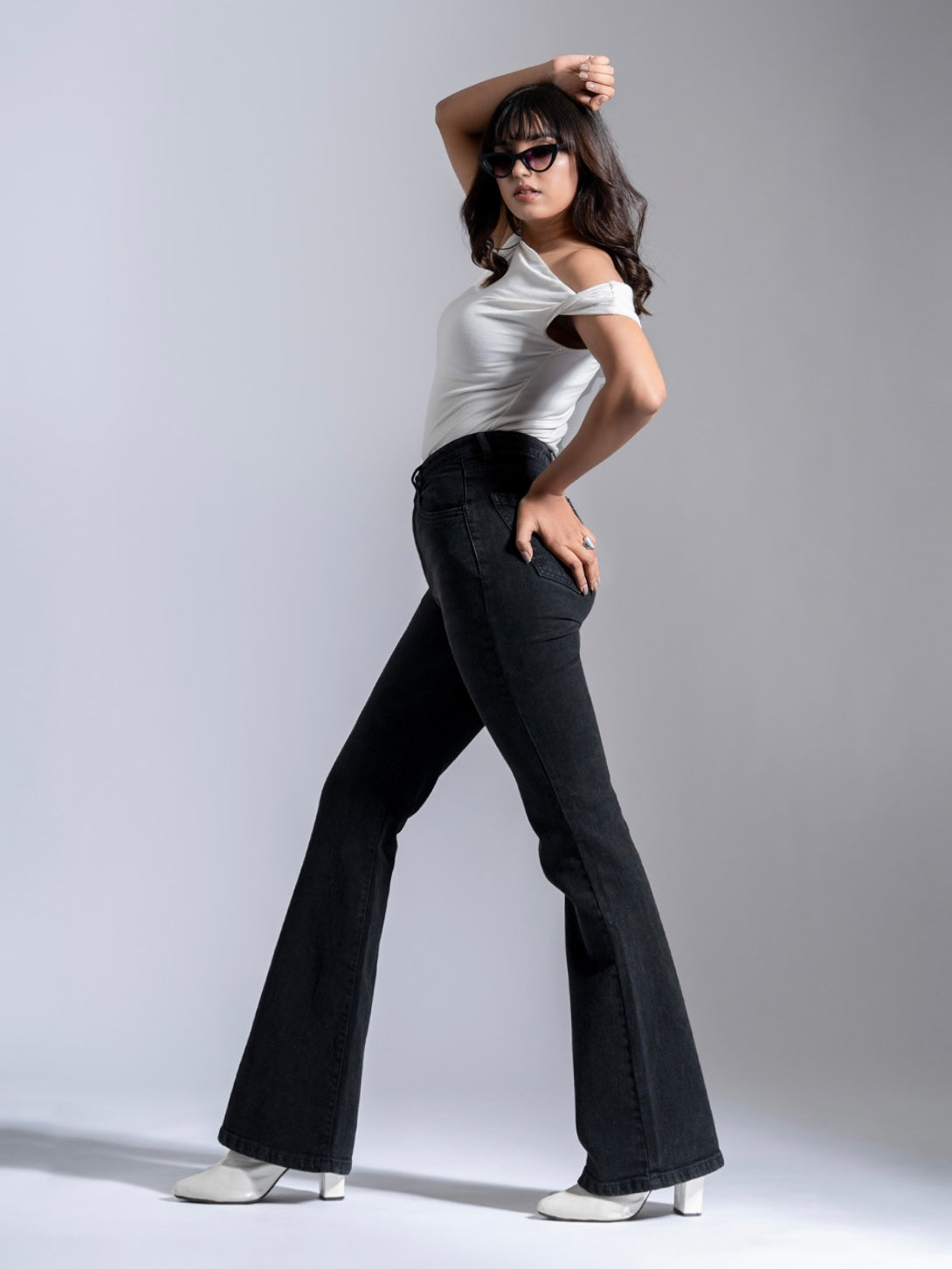 Premium Carbon Black Whisker Bootcut Jeans