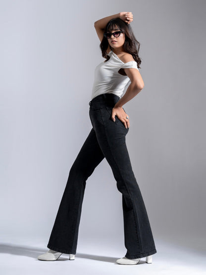 Premium Carbon Black Whisker Bootcut Jeans