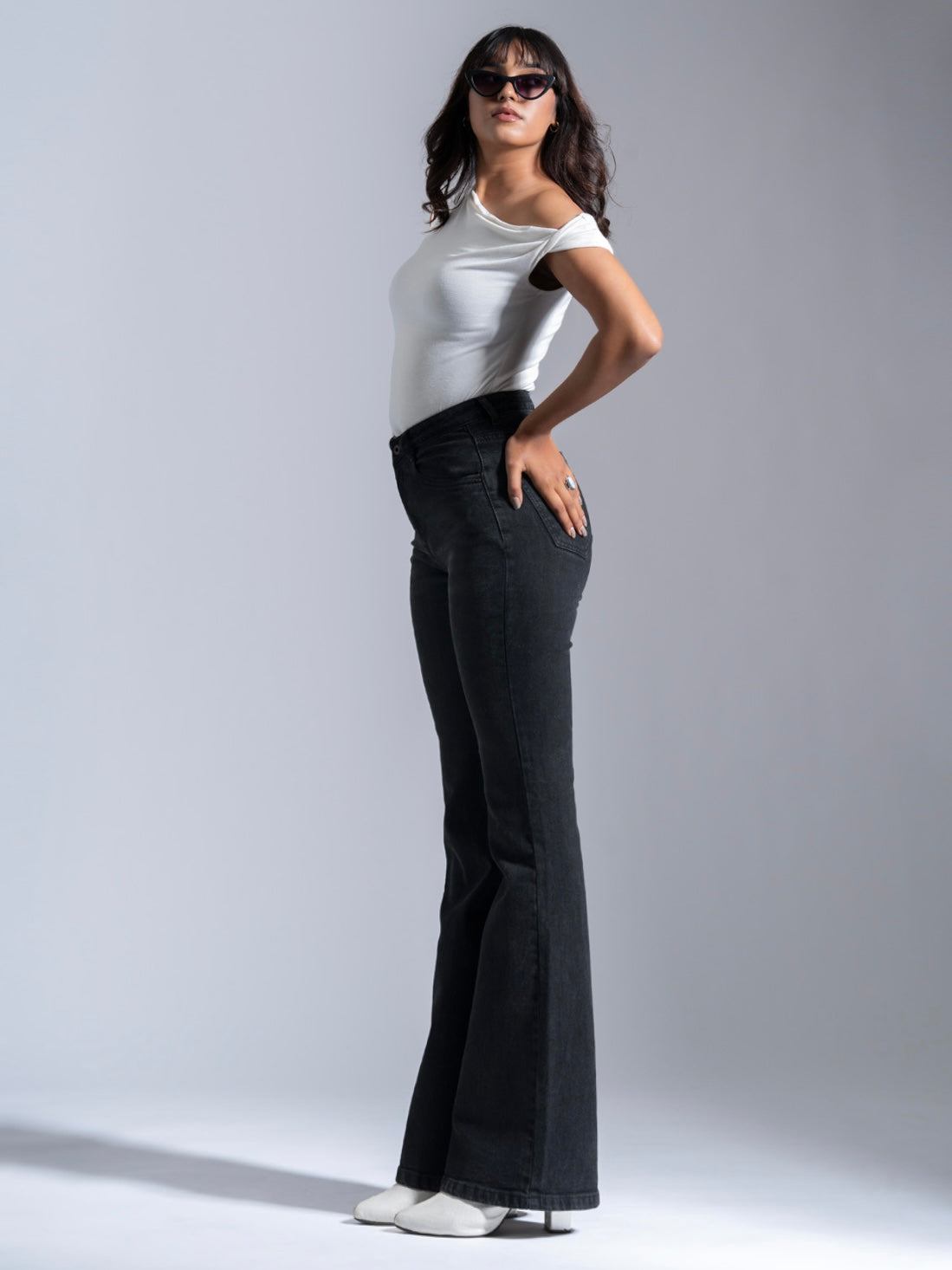 Premium Carbon Black Whisker Bootcut Jeans
