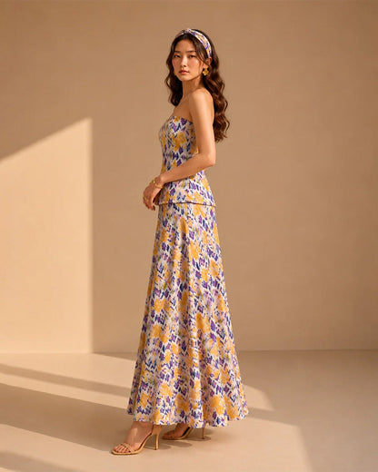 LAVENDER BLOOM STRAPLESS CO-ORD SET