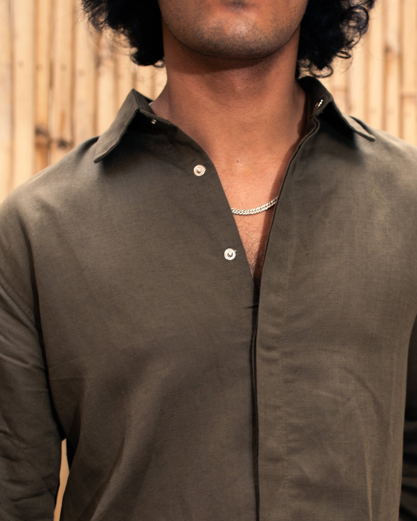 Olive Snap Button Cropped Shacket Shirt