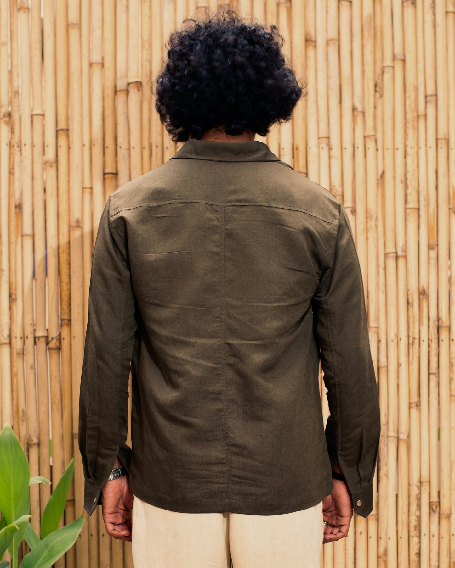 Olive Snap Button Cropped Shacket Shirt