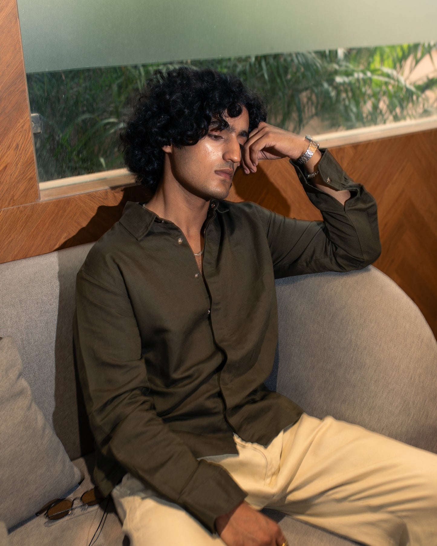 Olive Snap Button Cropped Shacket Shirt