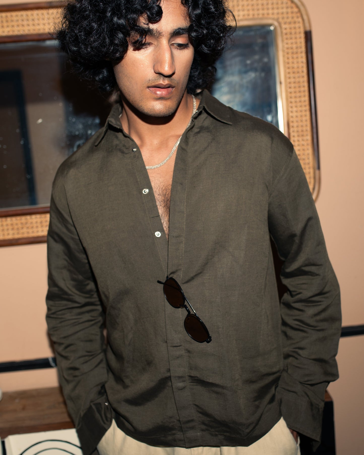 Olive Snap Button Cropped Shacket Shirt