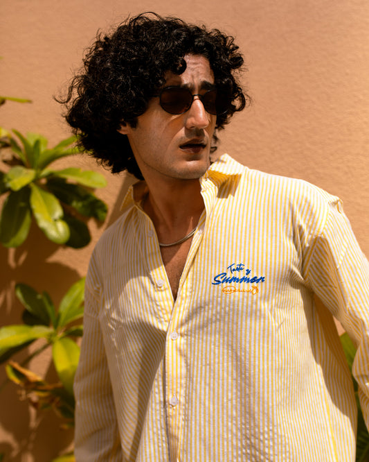 Limone Seersucker Striped Cropped Shirt