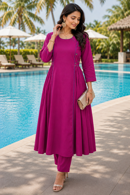 Purple Mirror Work A-line Kurta Set