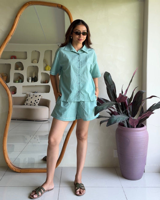 Boarding Now Co-ord Set (Soft Aqua)