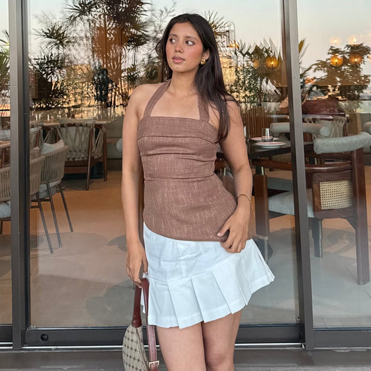 Audrey Tweed Top Brown + Sia Skirt