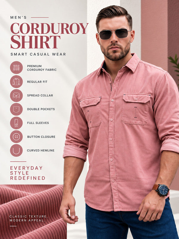 Kuons Avenue Men’s Dusty Pink Corduroy Casual Shirt