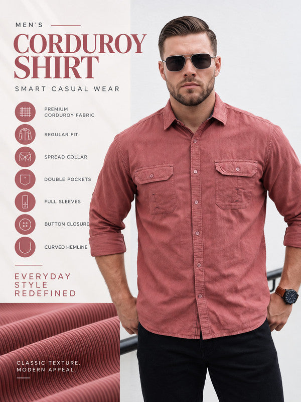 Kuons Avenue Men’s Dusty Rose Corduroy Casual Shirt