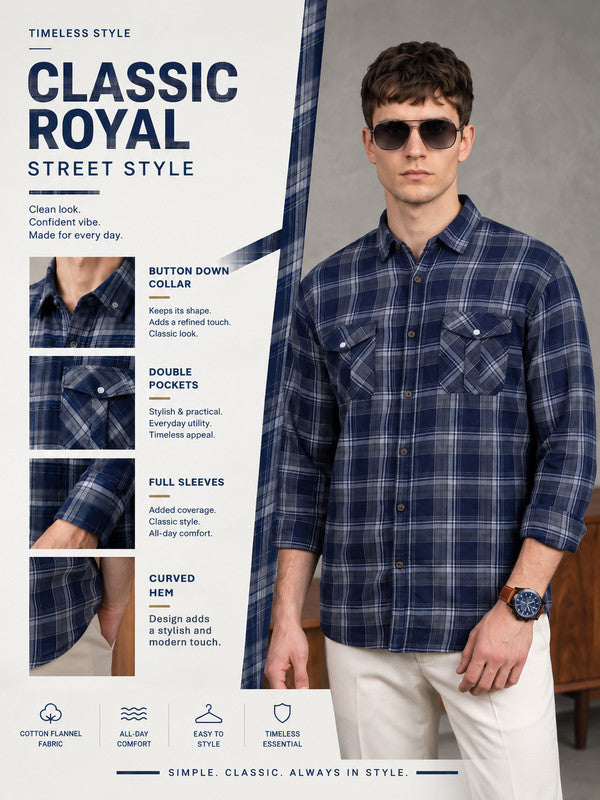 Kuons Avenue Men's Steel Grey Cotton Flannel Checks Casual Shirt
