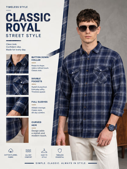 Kuons Avenue Men's Steel Grey Cotton Flannel Checks Casual Shirt
