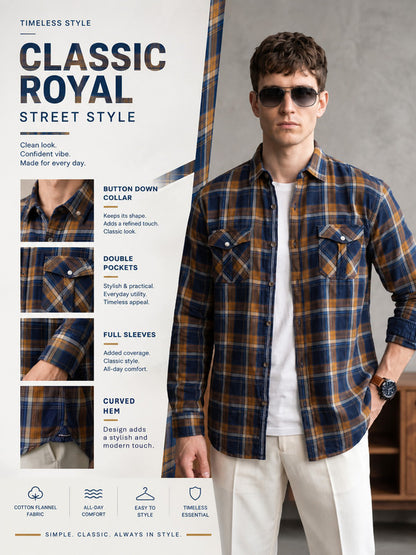 Kuons Avenue Men's Mustard Cotton Flannel Checks Casual Shirt