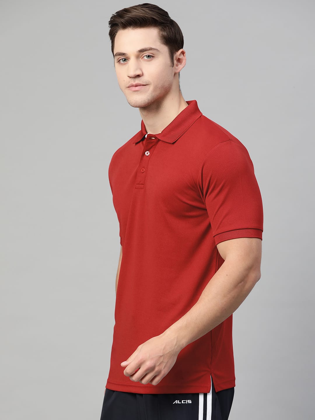 Alcis Men Red Solid Polo Collar T-shirt
