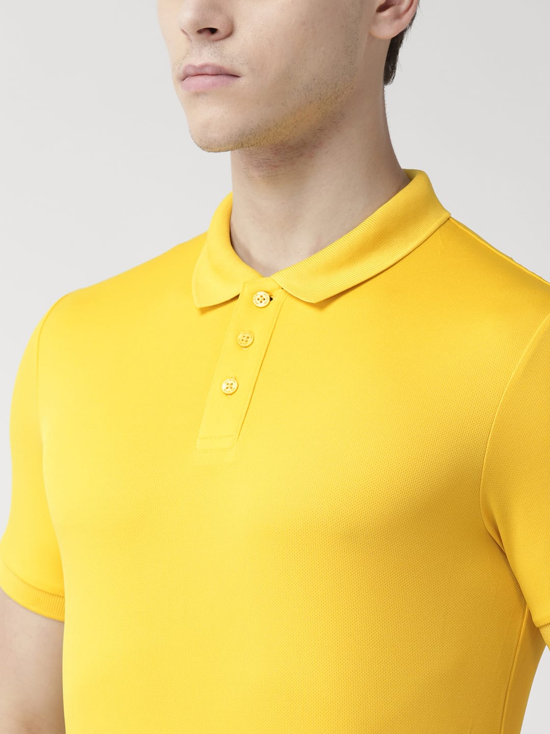 Alcis Men Yellow Solid Polo Collar T-shirt