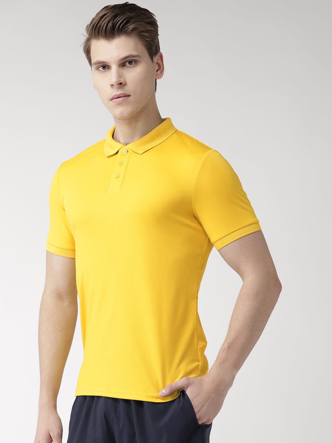 Alcis Men Yellow Solid Polo Collar T-shirt