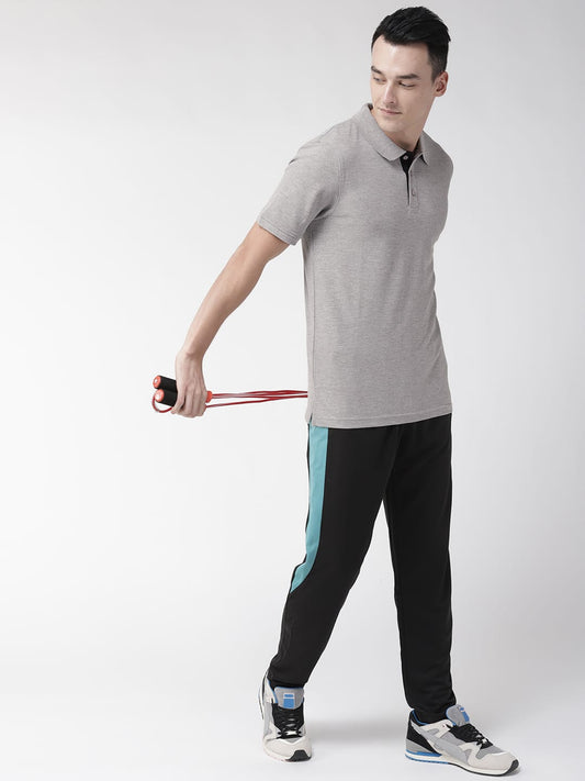 Alcis Men Grey Melange Solid Polo Collar Training T-shirt
