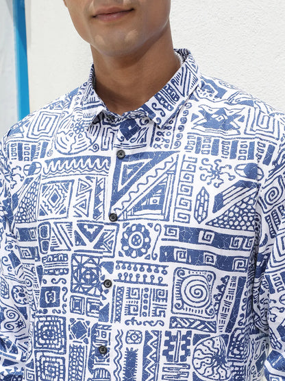 Indigo Blue Contrast Aztec Shirt