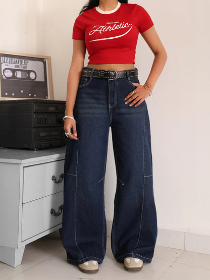 Indigo Drift Blue Panelled Wide Leg Jeans