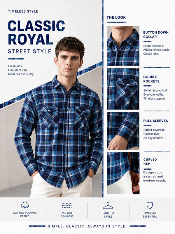 Kuons Avenue Men's Teal Blue Cotton Flannel Checks Casual Shirt