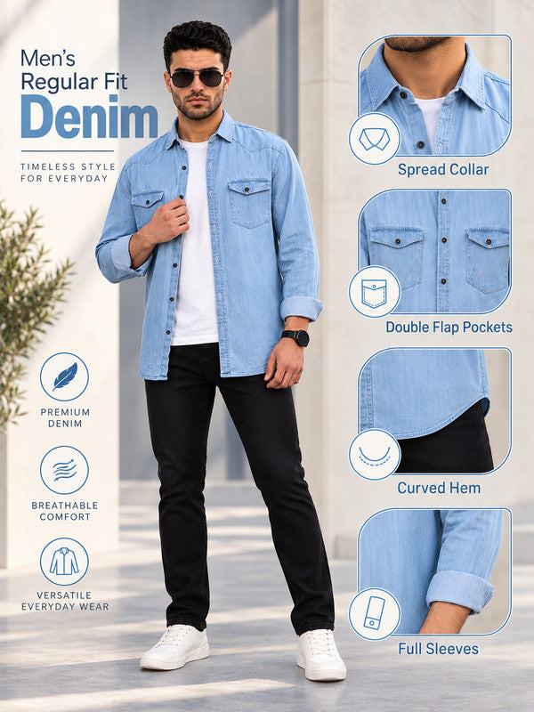 Kuons Avenue Men’s Icewash Denim Casual Shirt