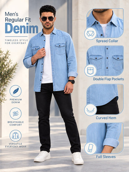 Kuons Avenue Men’s Icewash Denim Casual Shirt