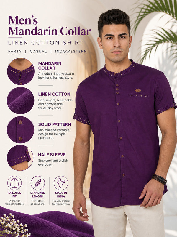 Kuons Avenue Men’s Mulberry Linen Cotton Indo-Western Casual Shirt