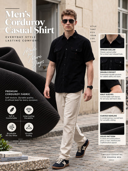 Kuons Avenue Men’s Magma Black Corduroy Casual Shirt