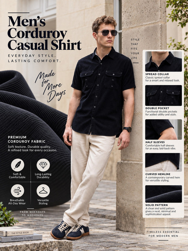 Kuons Avenue Men’s Dark Indigo Corduroy Casual Shirt