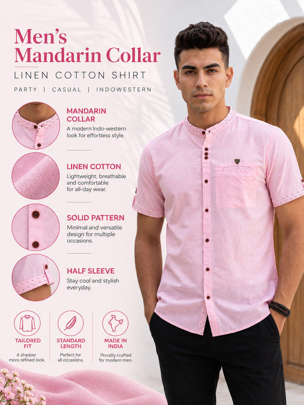 Kuons Avenue Men’s Baby Pink Linen Cotton Indo-Western Casual Shirt