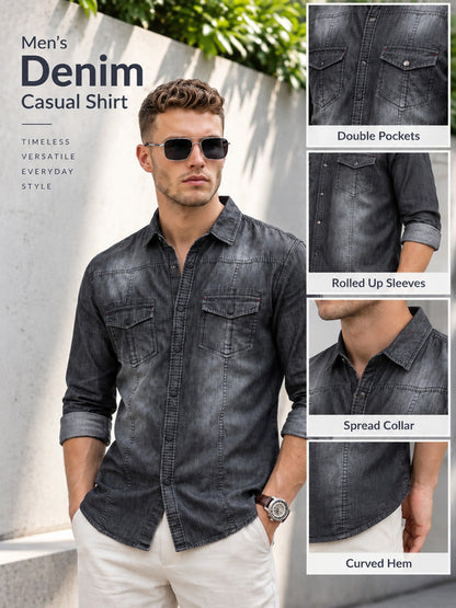 Kuons Avenue Men’s Dark Charcoal Black Denim Casual Shirt