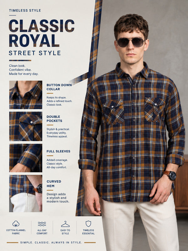 Kuons Avenue Men's Yellow Mustard Cotton Flannel Checks Casual Shirt