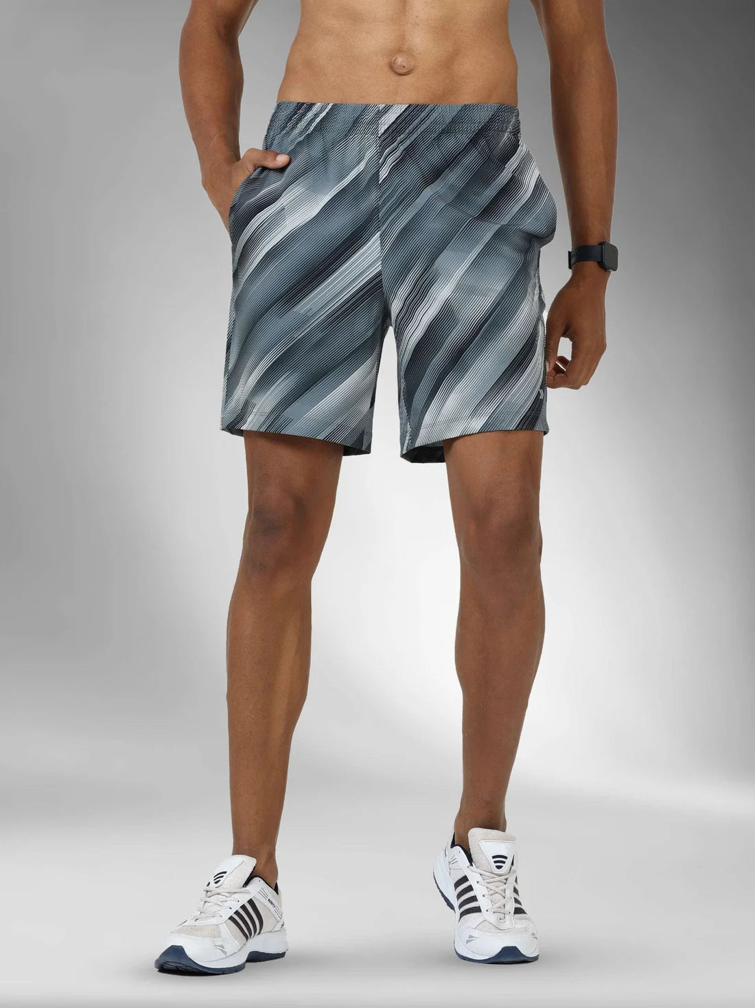 Printed Lightweight Stretch Performance Shorts-Stone Grey