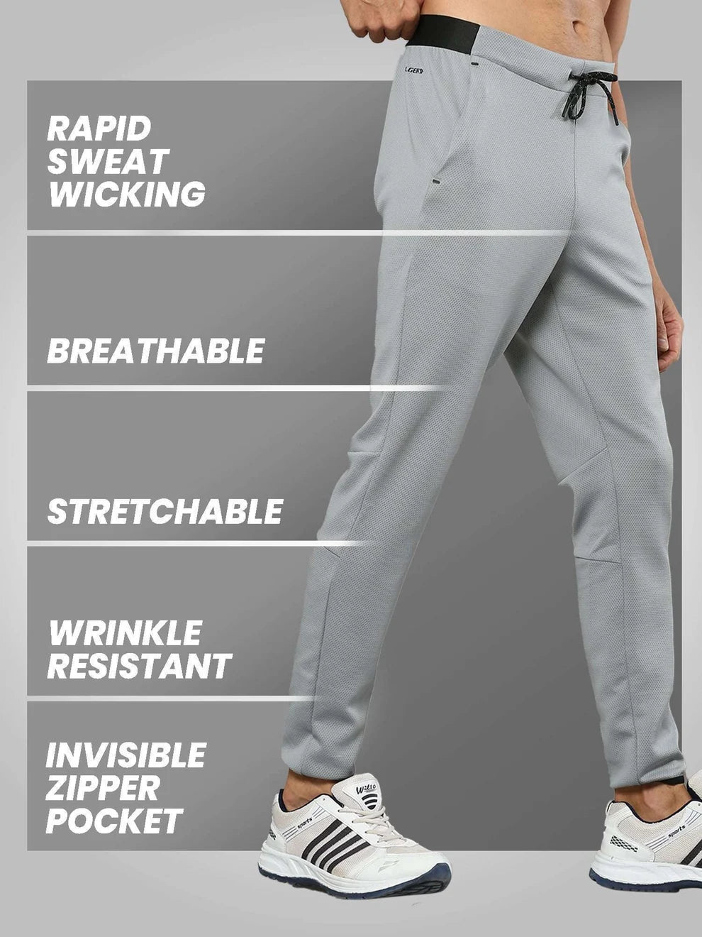 Men's Breathable Performance Track Pants for Training-Light Grey