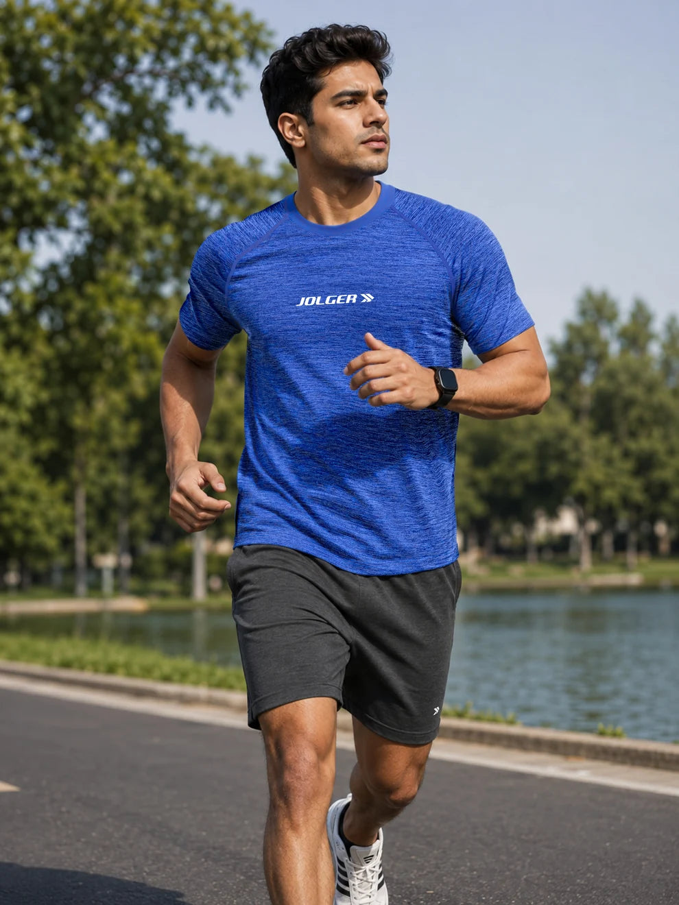 Men's Super Stretchable Raglan Sleeves Gym T-shirt-blue