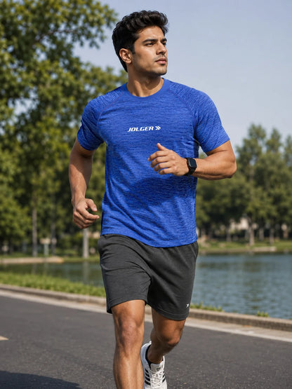 Men's Super Stretchable Raglan Sleeves Gym T-shirt-blue