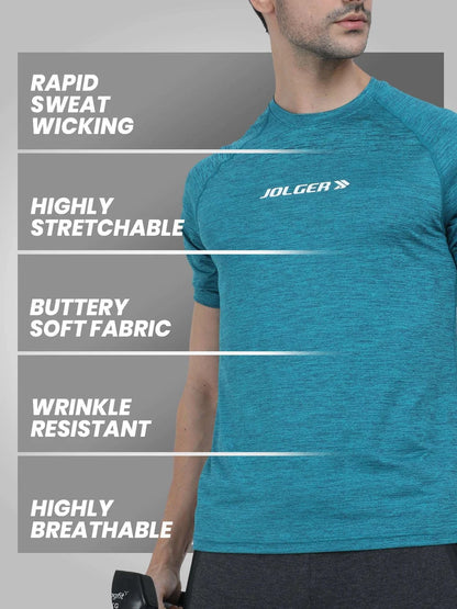 Men's Super Stretchable Raglan Sleeves Gym T-shirt-Turquoise