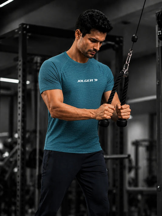 Men's Super Stretchable Raglan Sleeves Gym T-shirt-Green