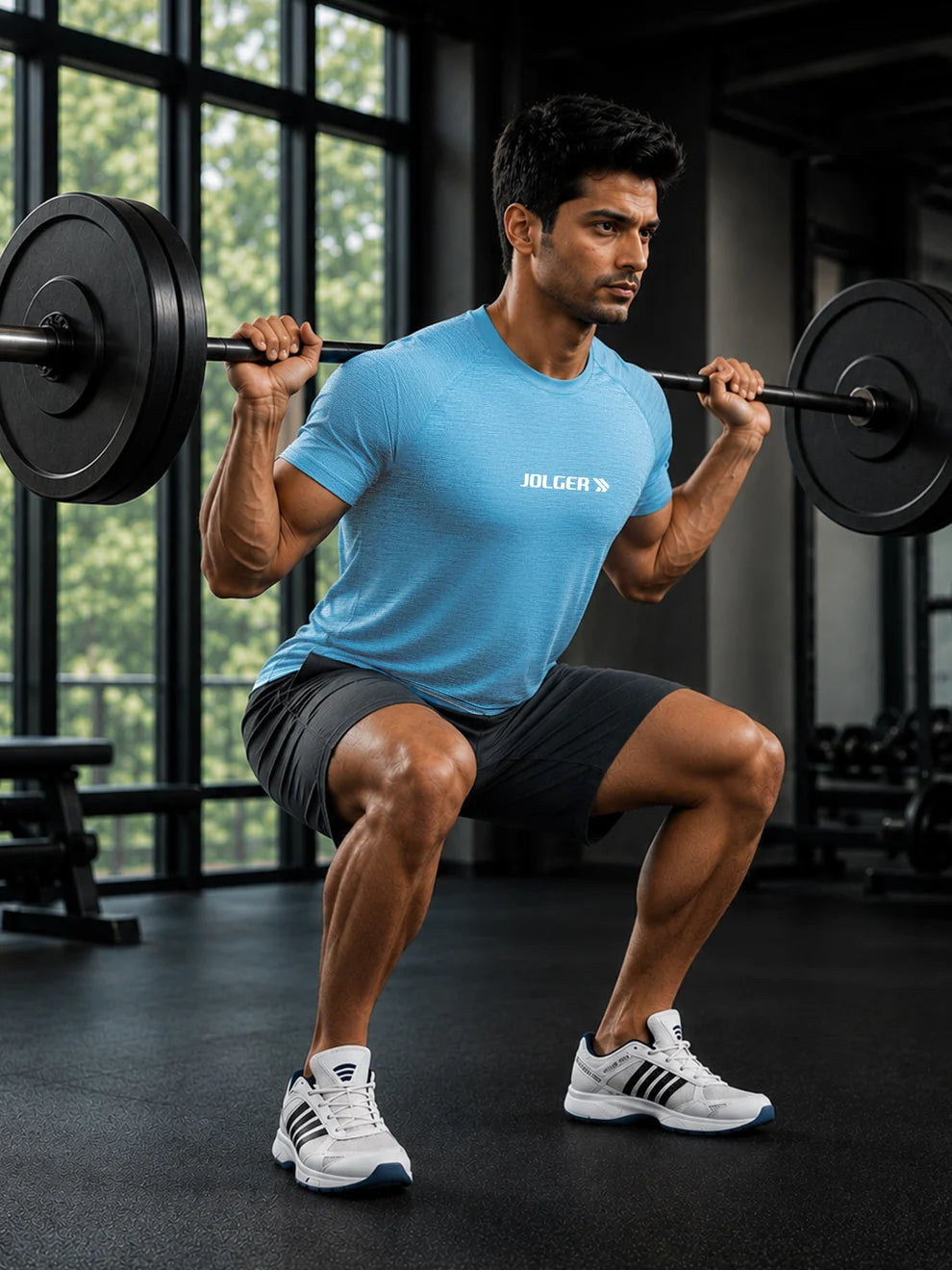 Men's Super Stretchable Raglan Sleeves Gym T-shirt-Turquoise