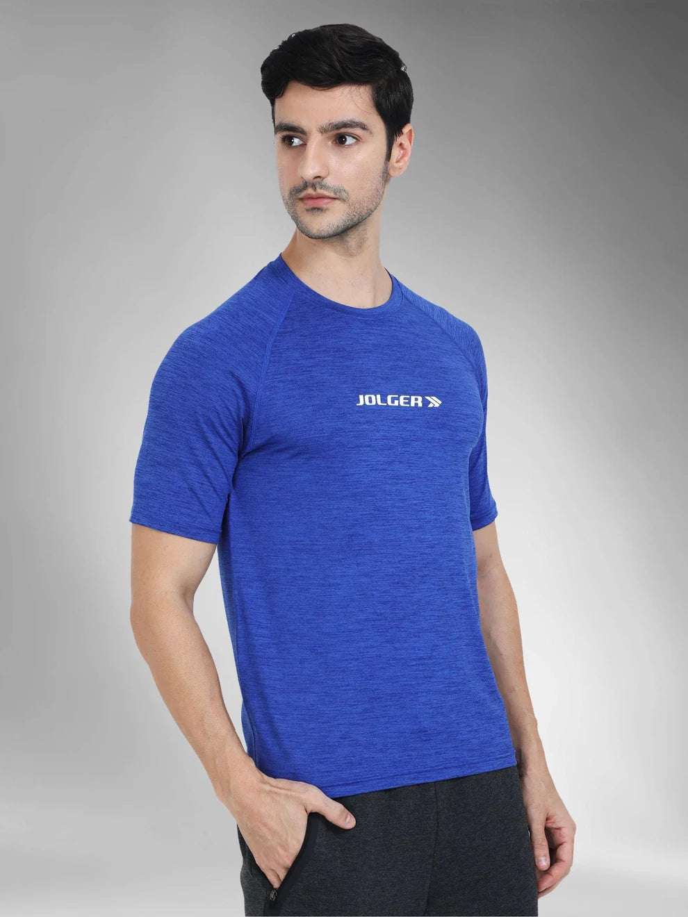 Men's Super Stretchable Raglan Sleeves Gym T-shirt-blue