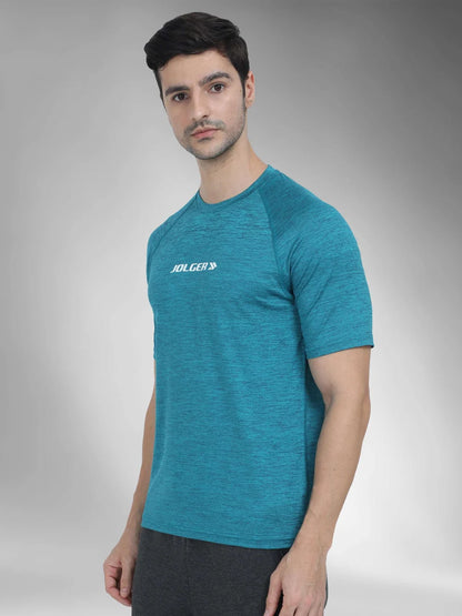 Men's Super Stretchable Raglan Sleeves Gym T-shirt-Green