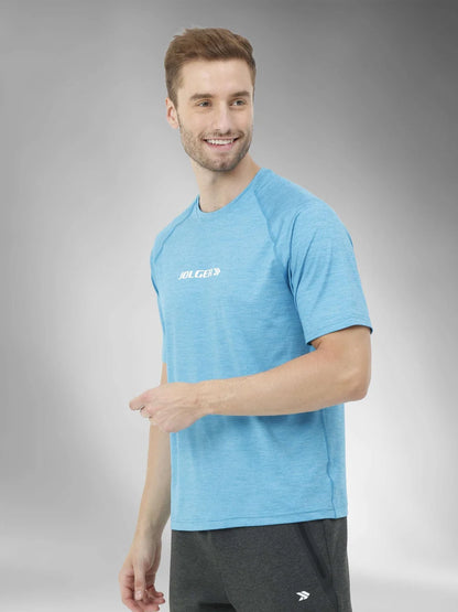 Men's Super Stretchable Raglan Sleeves Gym T-shirt-Turquoise