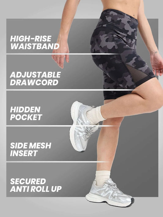 women's high rise camo print biker shorts-Campor grey