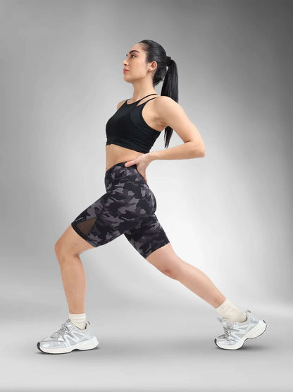 women's high rise camo print biker shorts-Campor grey